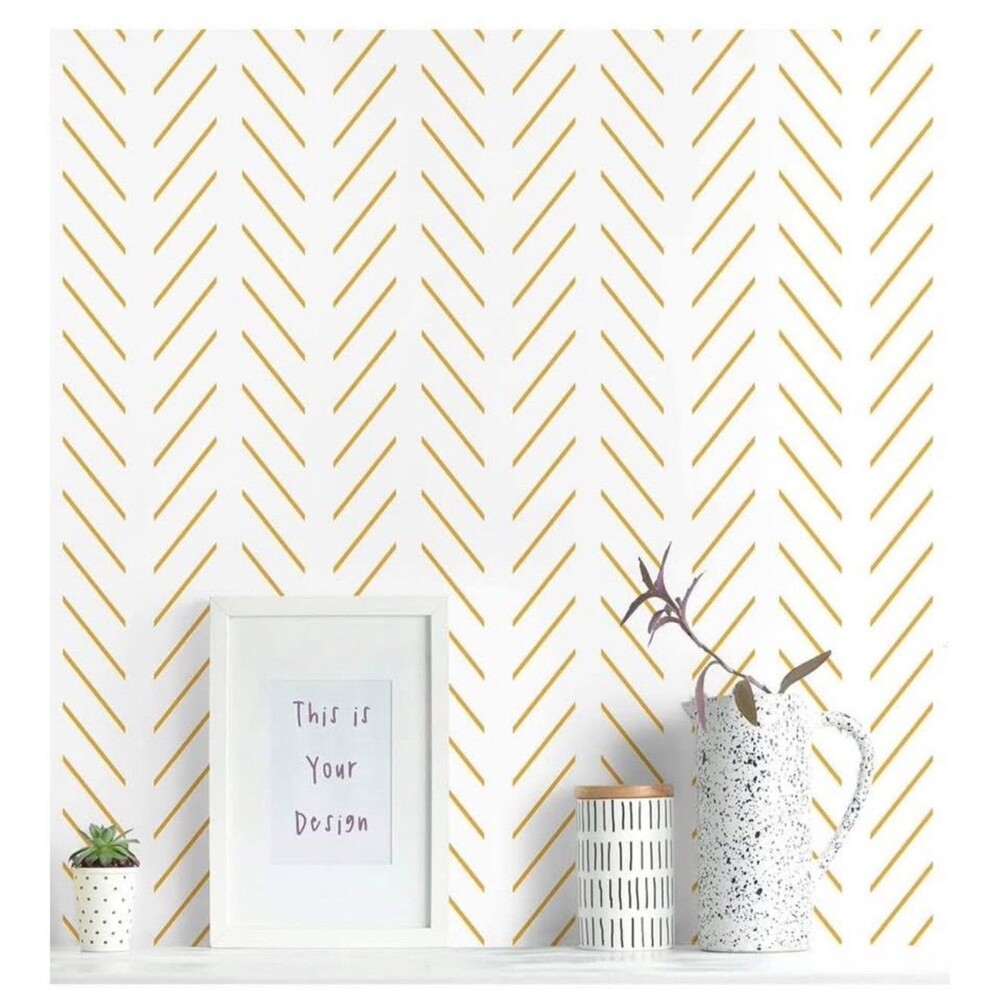 Yellow & White Peel & Stick Wallpaper Modern Herringbone 17.7” x 393.7”